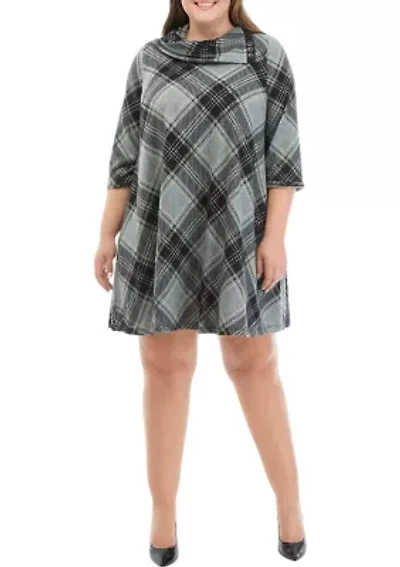 Plus Envelope Neck Plaid Cozy Fit and Flare Dress