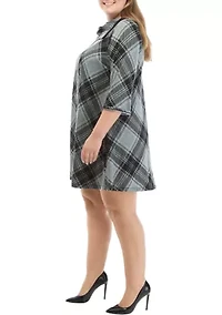 Plus Envelope Neck Plaid Cozy Fit and Flare Dress