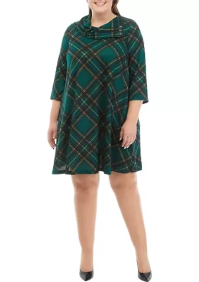 Plus Envelope Neck Plaid Cozy Fit and Flare Dress