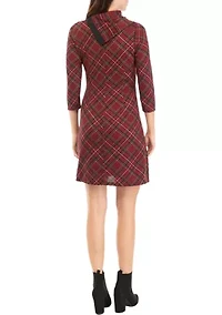 Women's 3/4 Sleeve Plaid A-Line Cozy Dress