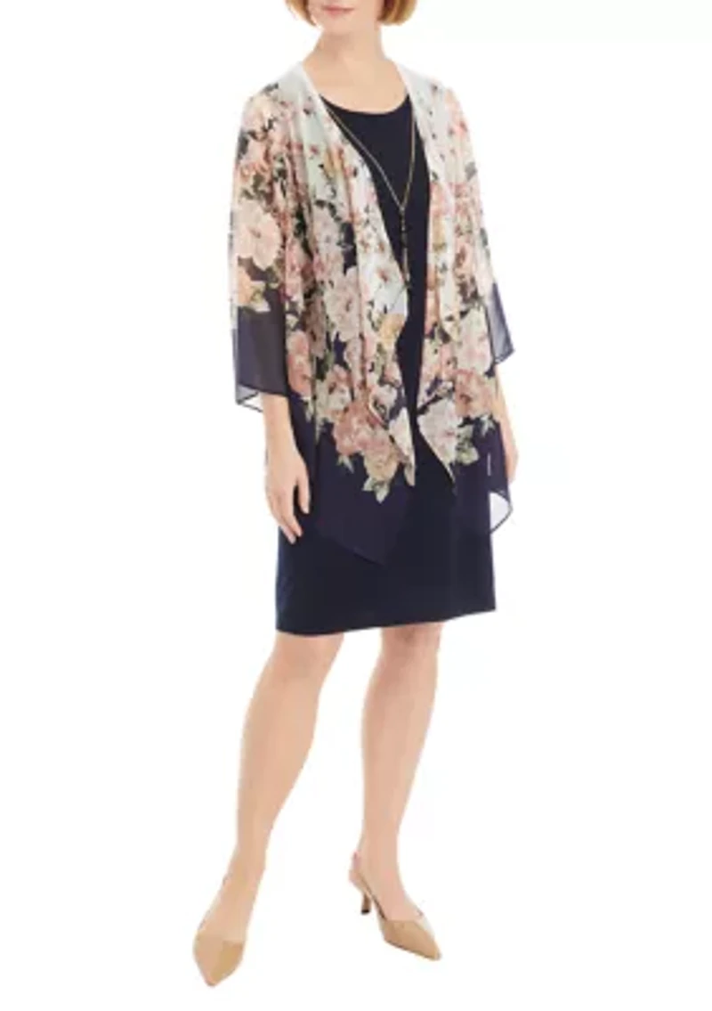 Women's 3/4 Sleeve Floral Print Jacket Dress