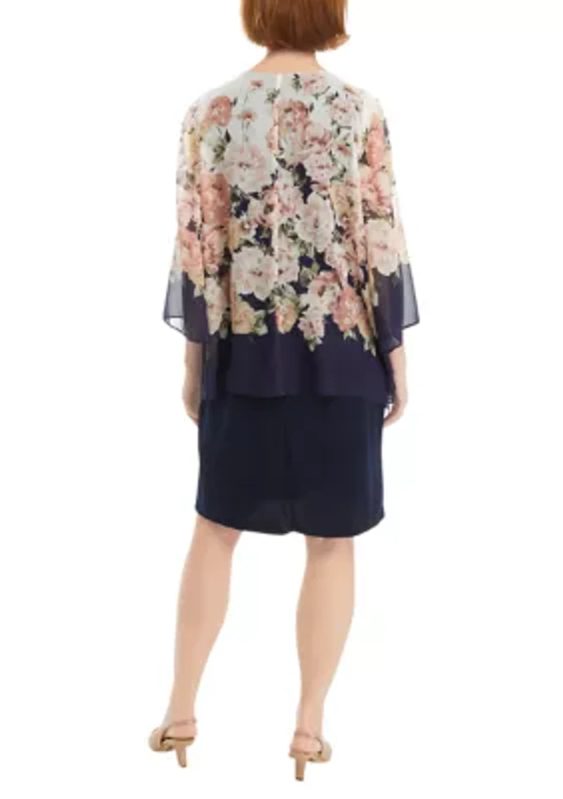 Women's 3/4 Sleeve Floral Print Jacket Dress