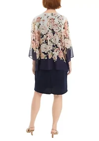 Women's 3/4 Sleeve Floral Print Jacket Dress