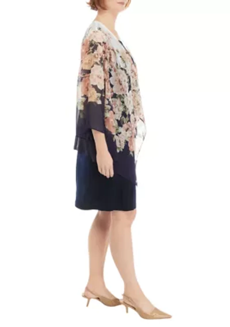 Women's 3/4 Sleeve Floral Print Jacket Dress