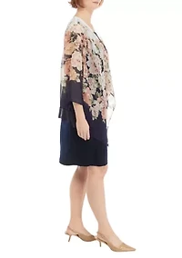 Women's 3/4 Sleeve Floral Print Jacket Dress