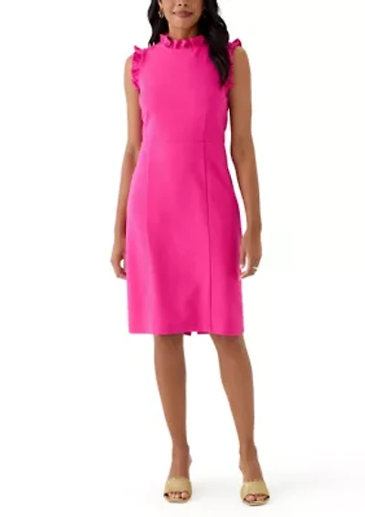 Women's Solid Ruffle Neck Scuba Sheath Crepe Dress