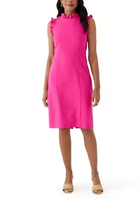 Women's Solid Ruffle Neck Scuba Sheath Crepe Dress