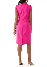 Women's Solid Ruffle Neck Scuba Sheath Crepe Dress