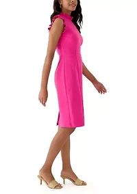 Women's Solid Ruffle Neck Scuba Sheath Crepe Dress