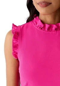 Women's Solid Ruffle Neck Scuba Sheath Crepe Dress