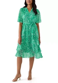 Women's Short Sleeve V-Neck Ditsy Floral Print Dress