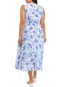 Plus Sleeveless Floral Printed Dress