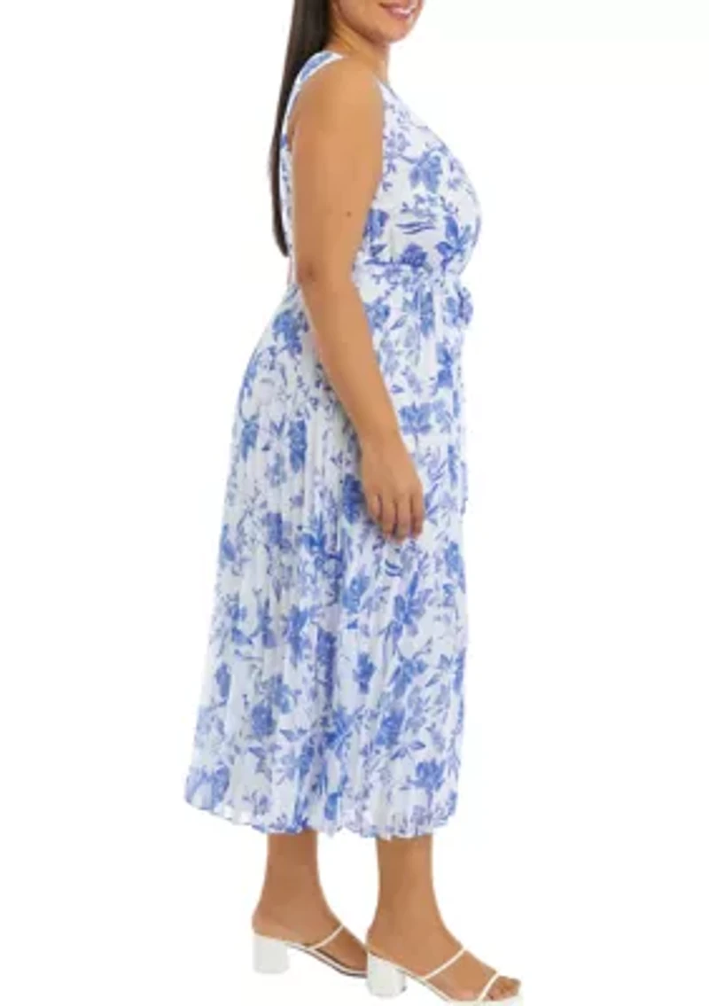 Plus Sleeveless Floral Printed Dress