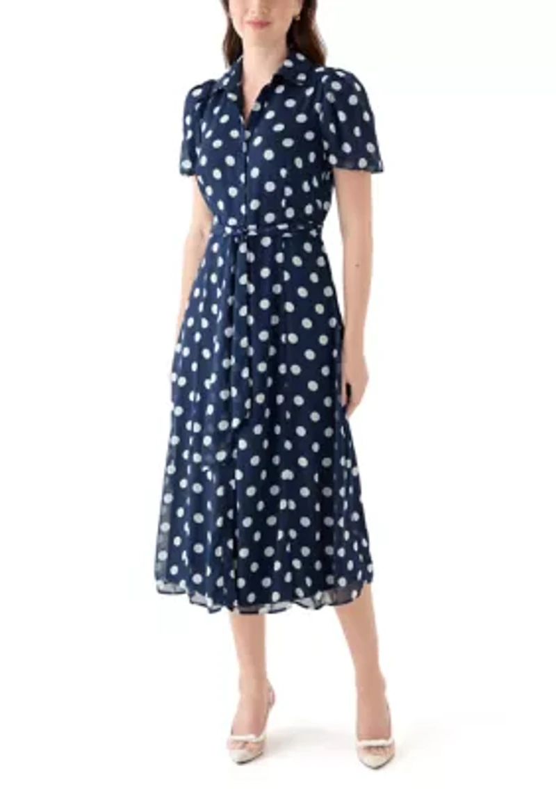 Women's Dot Printed Button Front Chiffon Dress