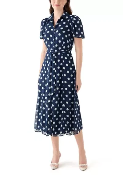 Women's Dot Printed Button Front Chiffon Dress