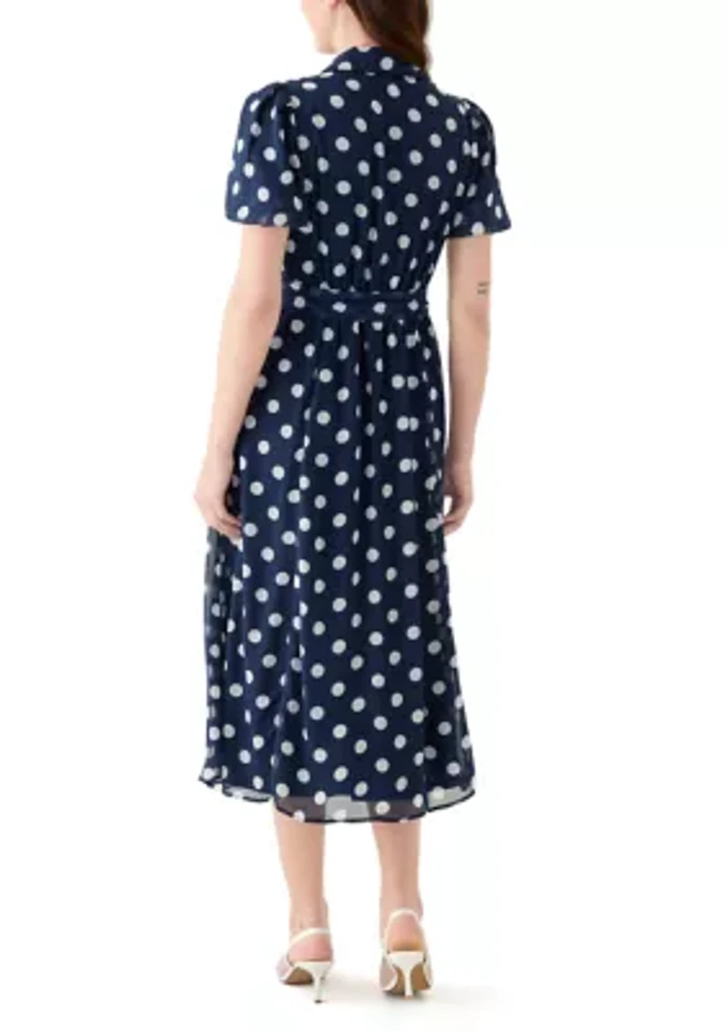 Women's Dot Printed Button Front Chiffon Dress