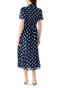 Women's Dot Printed Button Front Chiffon Dress