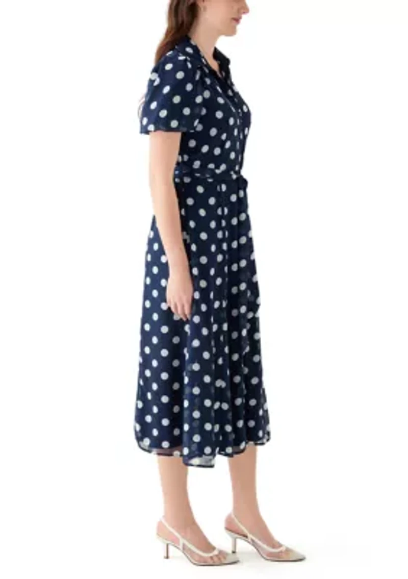 Women's Dot Printed Button Front Chiffon Dress