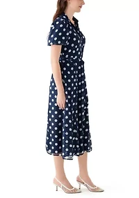Women's Dot Printed Button Front Chiffon Dress