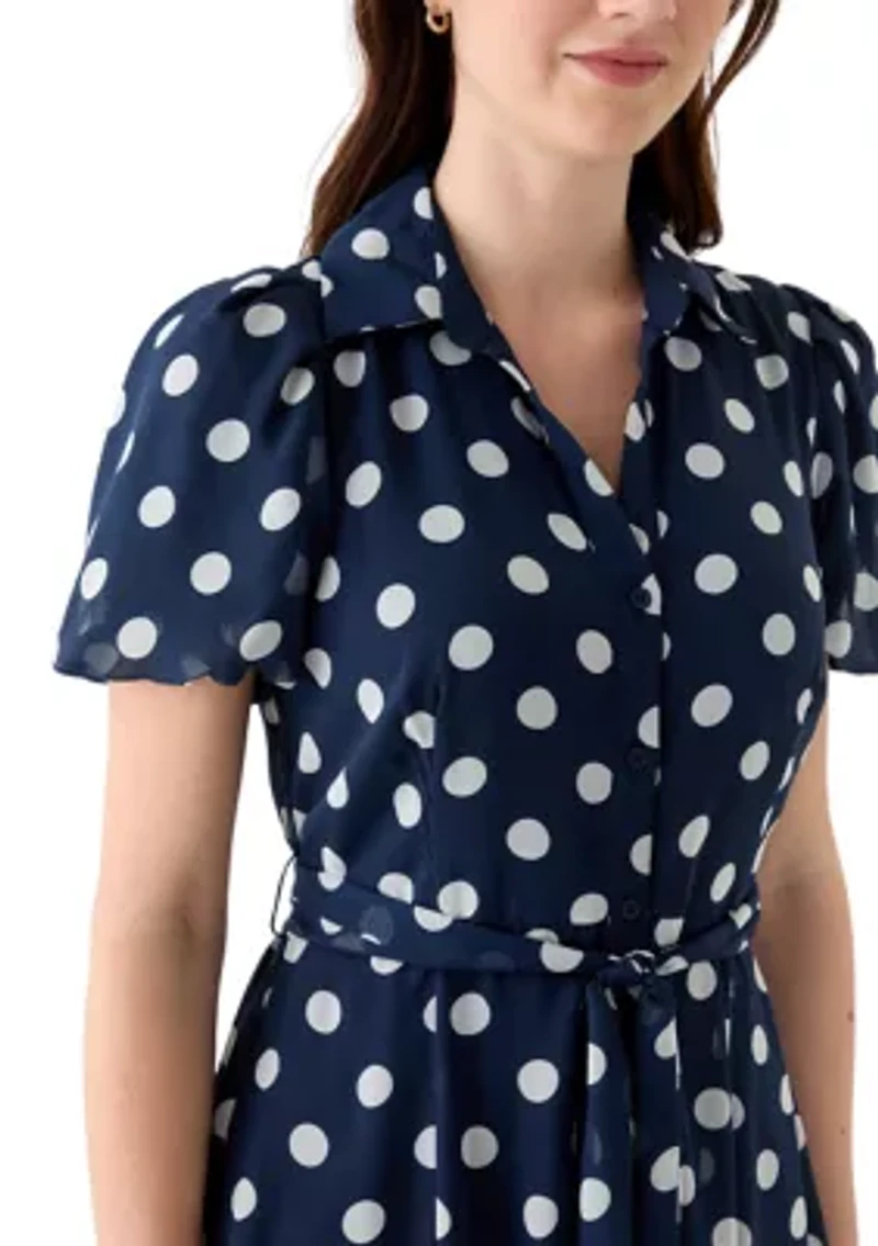 Women's Dot Printed Button Front Chiffon Dress