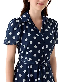 Women's Dot Printed Button Front Chiffon Dress