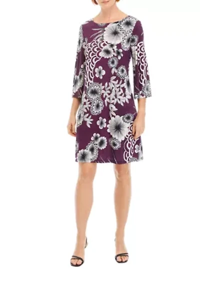 Women's 3/4 Sleeve Floral A-Line Dress