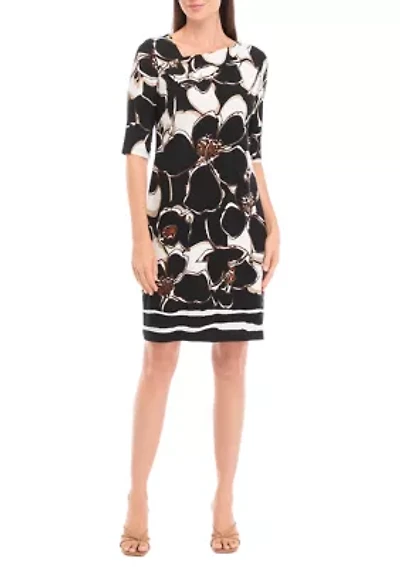 Women's Short Sleeve Asymmetric Neck Floral Slit Sheath Dress