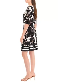 Women's Short Sleeve Asymmetric Neck Floral Slit Sheath Dress