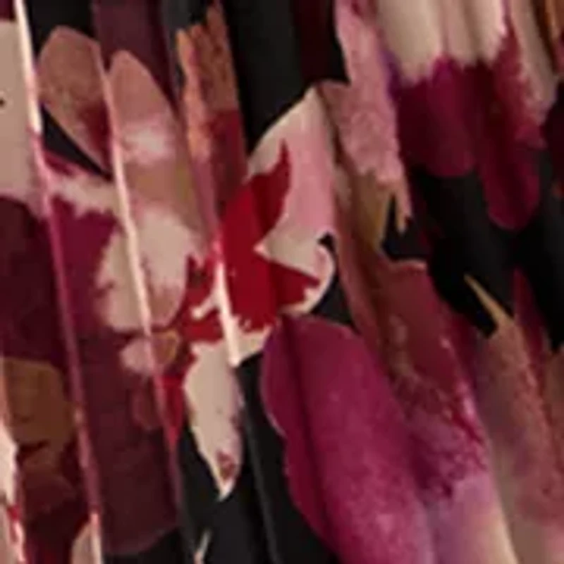 Women's Long Sleeve V-Neck Leaf Print Midi Dress