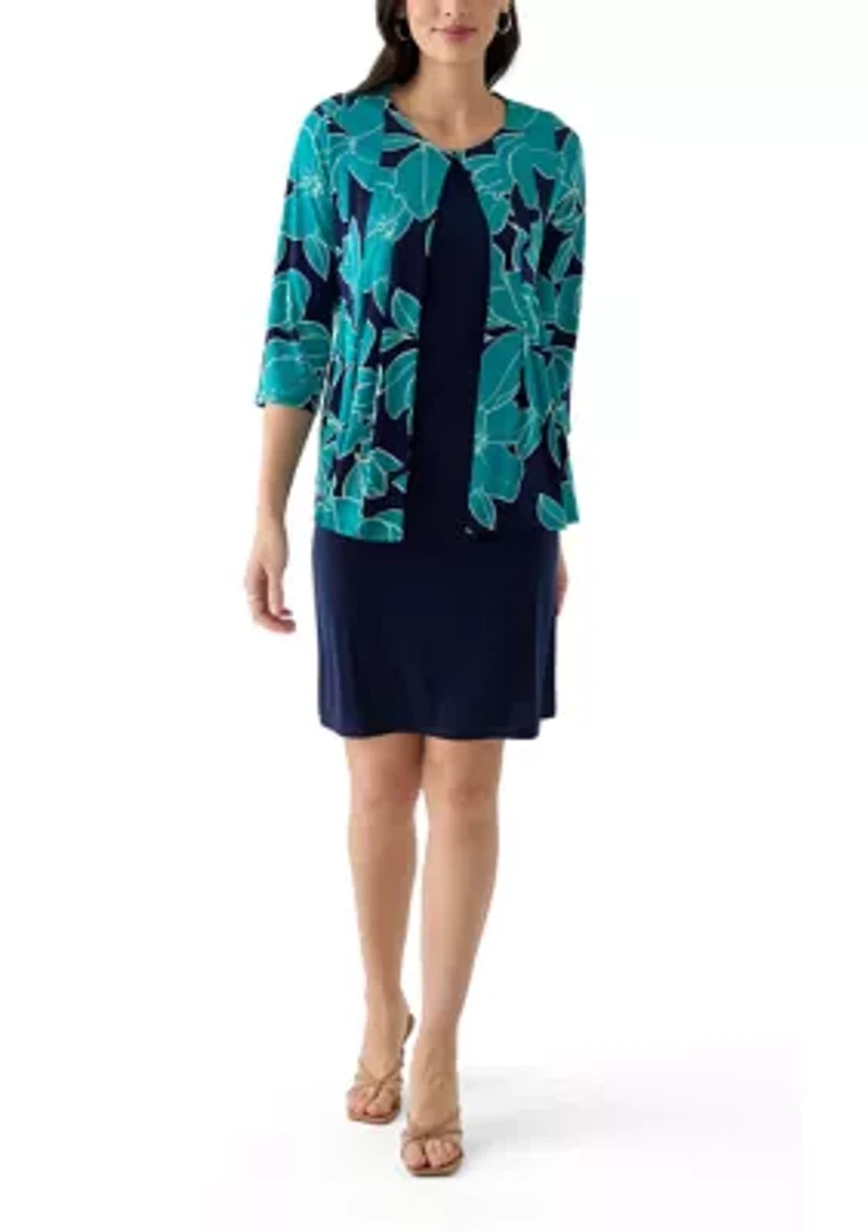 Women's Printed Round Neck Jacket Dress