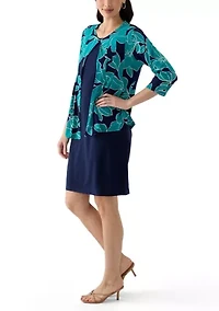 Women's Printed Round Neck Jacket Dress