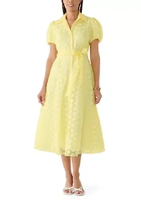 Women's Puff Sleeve Dot Midi Dress