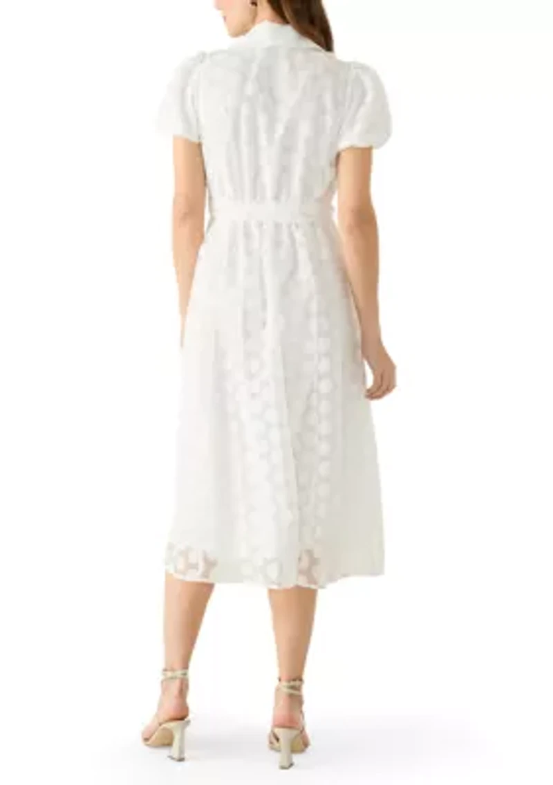 Women's Puff Sleeve Dot Midi Dress