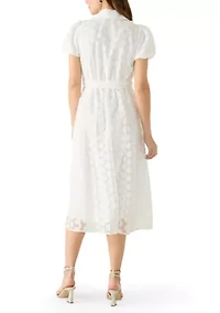 Women's Puff Sleeve Dot Midi Dress