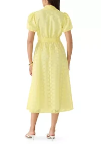 Women's Puff Sleeve Dot Midi Dress