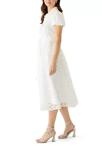 Women's Puff Sleeve Dot Midi Dress