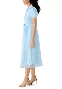 Women's Puff Sleeve Dot Midi Dress