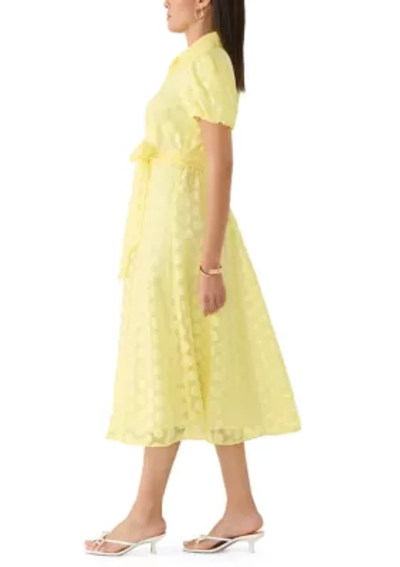 Women's Puff Sleeve Dot Midi Dress