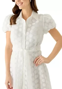 Women's Puff Sleeve Dot Midi Dress