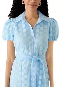 Women's Puff Sleeve Dot Midi Dress