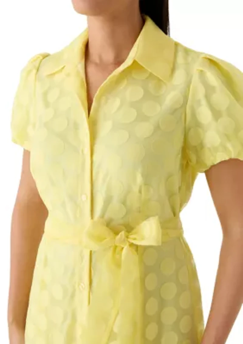Women's Puff Sleeve Dot Midi Dress