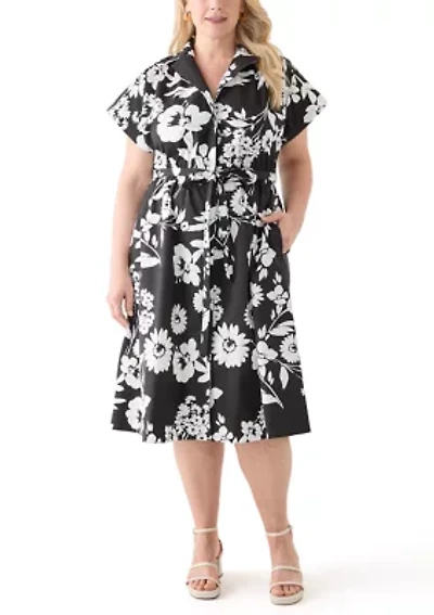 Plus Cap Sleeve V-Neck Floral Print Dress