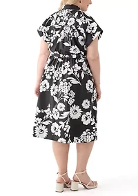 Plus Cap Sleeve V-Neck Floral Print Dress
