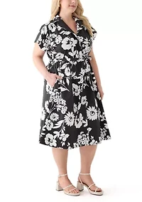 Plus Cap Sleeve V-Neck Floral Print Dress