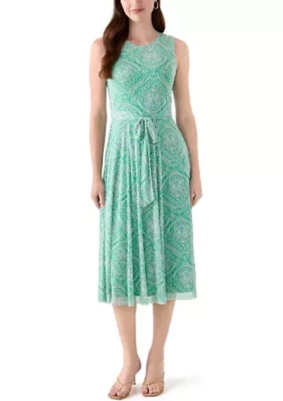 Women's Printed Sleeveless Mesh Midi Dress