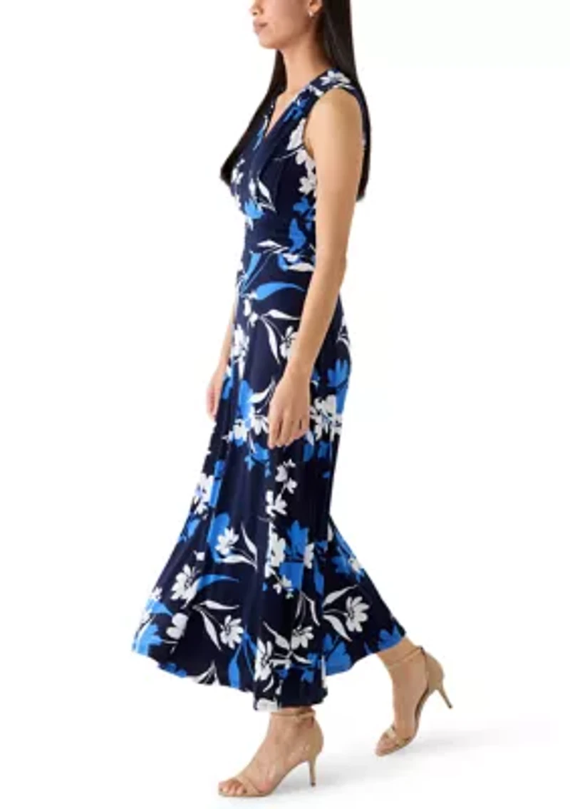 Women's V-Neck A-Line Floral Maxi Dress