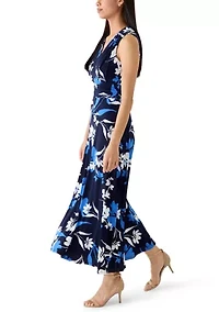 Women's V-Neck A-Line Floral Maxi Dress