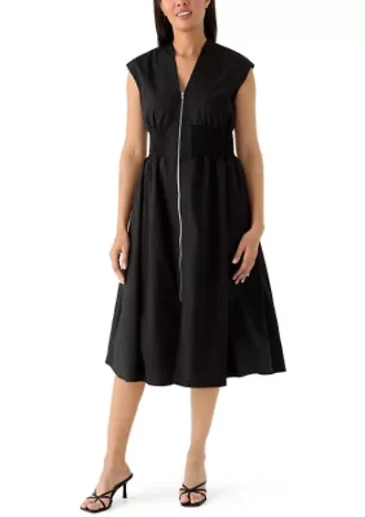 Women's Sleeveless Zipper Front Midi Dress