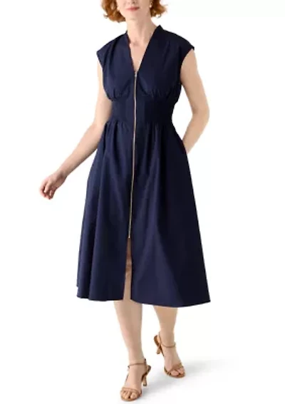 Women's Sleeveless Zipper Front Midi Dress