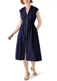 Women's Sleeveless Zipper Front Midi Dress